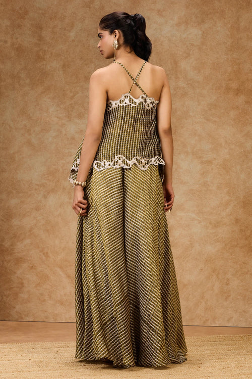 Moss Grid Strappy Top And Pants Set