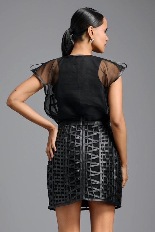 Black Sheer Sculpted Organza Top