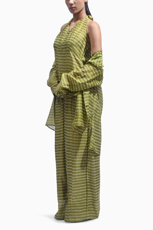 Mud Olive Block Silk Co-ord Set