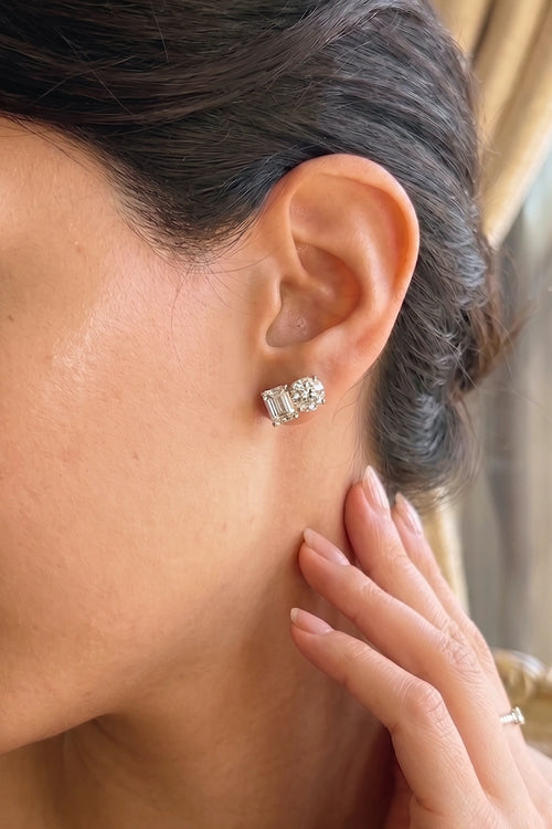 Emerald-Cut And Round Solitaire Studs