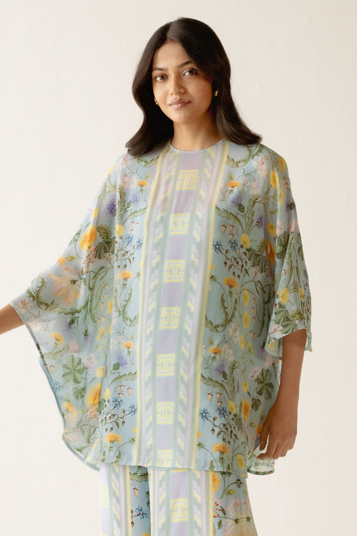 Ice Blue Yellow Printed Co-ord Set