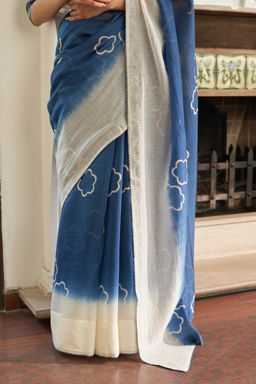 Ocean Blue Floral Saree