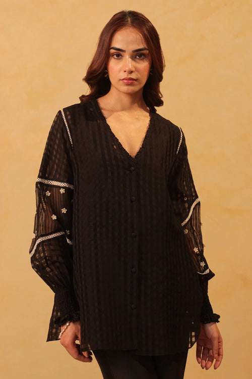Vaayu Black V Neck Co-ord Set