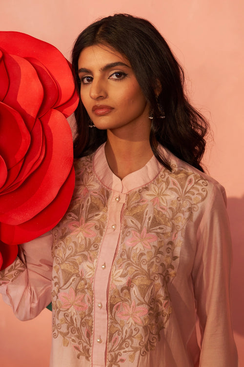 Jhelum Threads Pink and Ivory Co-ord Set