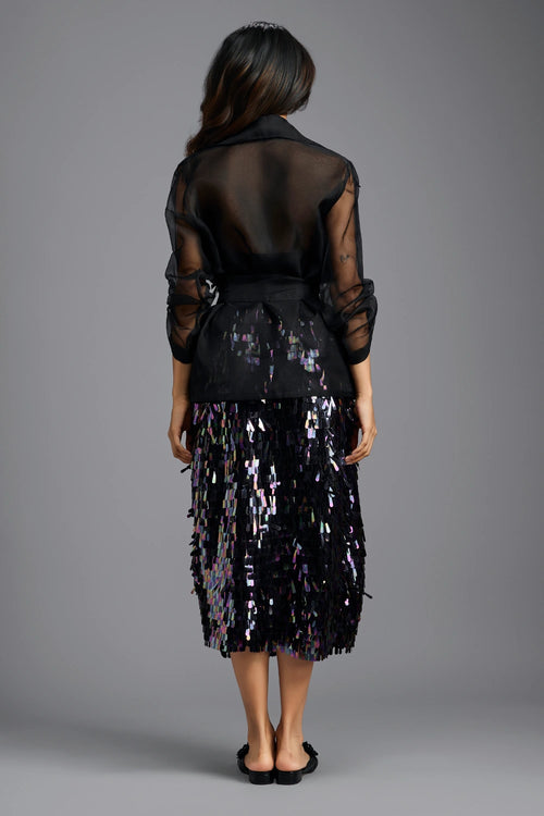 Rainbow Sequin Organza Wrap Top with Midi Skirt
