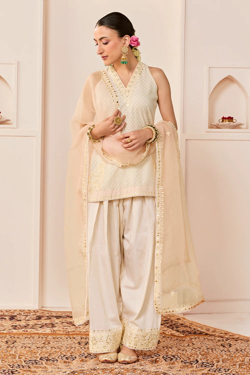 Miral Daisy Ivory Short Kurta with Farsi Salwar and Dupatta