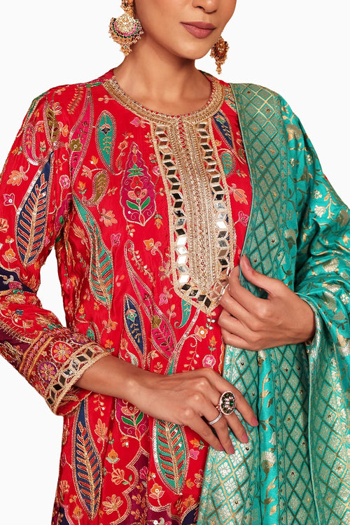 Red Elizey Paisley Coordinated Kurta Set