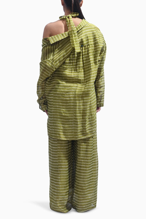 Mud Olive Block Silk Co-ord Set