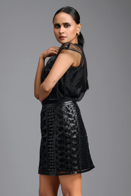 Black Sheer Sculpted Organza Top