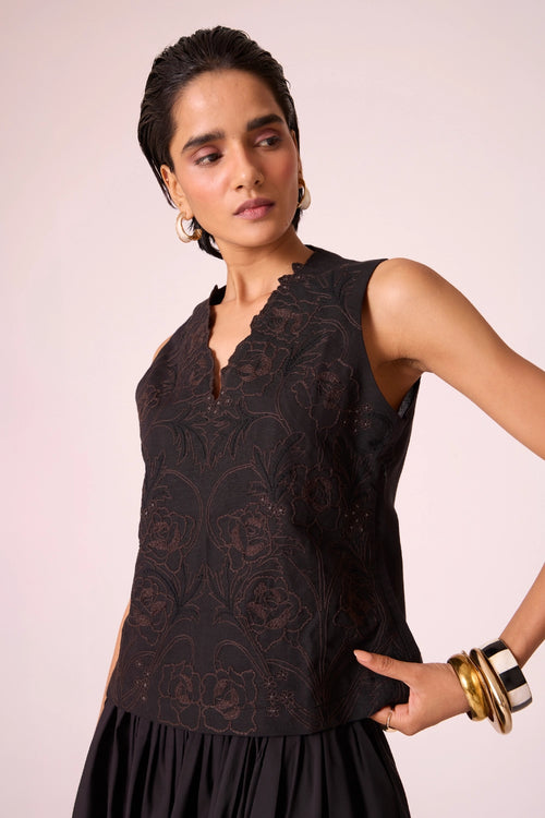 Ogon Black Embroidered Top