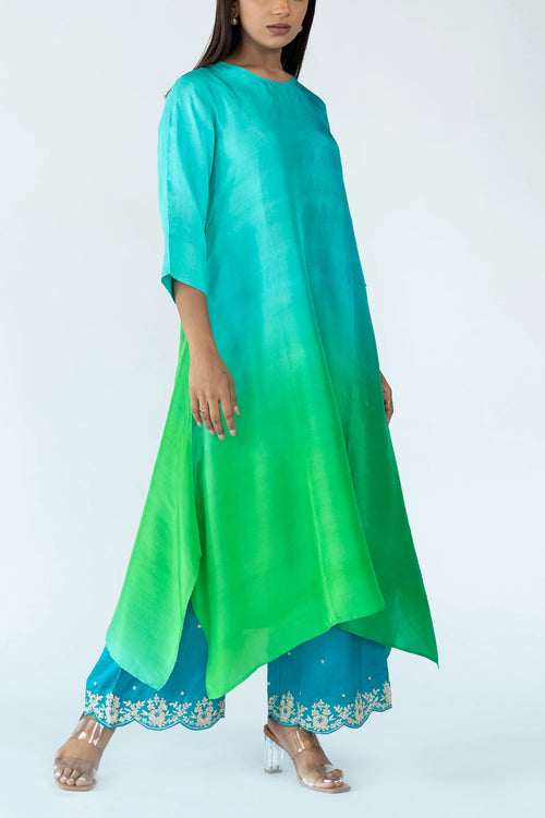 Green Ombre Kurta With Dupatta