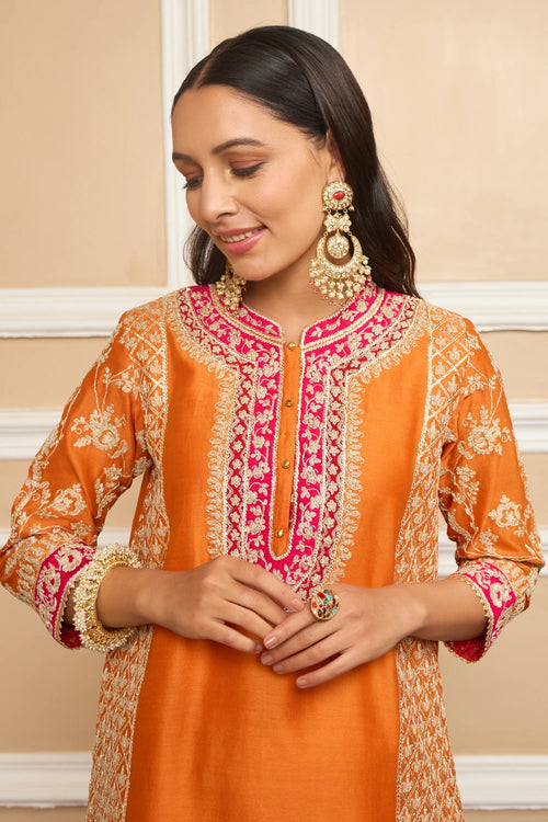 Mehnoor Orange Straight Kurta with Dhoti