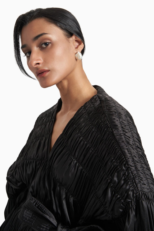 Black Kedia Style Centre Opening Top With Wide Leg Pants