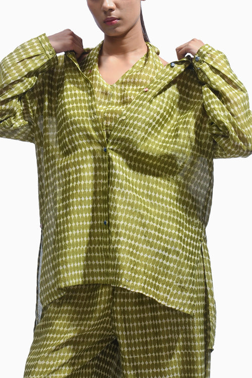 Mud Olive Block Silk Co-ord Set