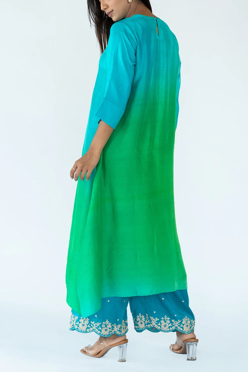 Green Ombre Kurta With Dupatta