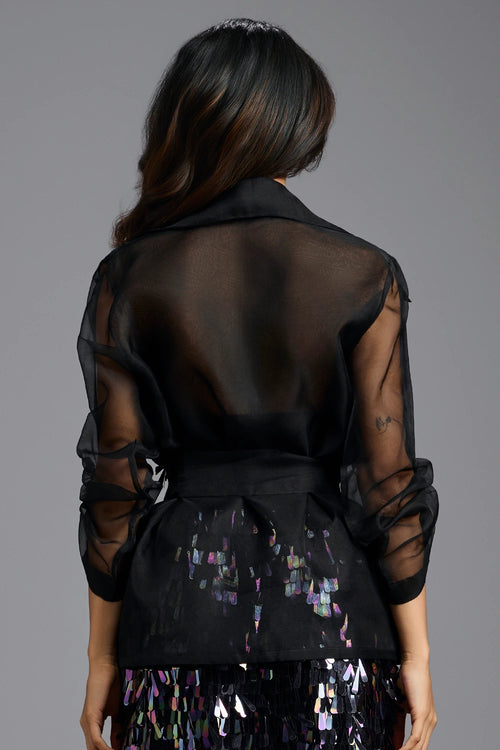 Rainbow Organza Sleeve Sequin Wrap Top