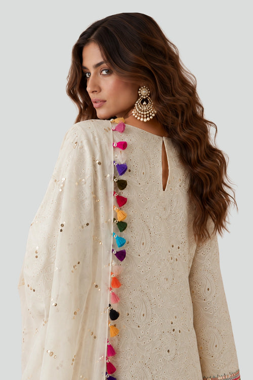 Stone Chikankari Kurta With Palazzo And Dupatta