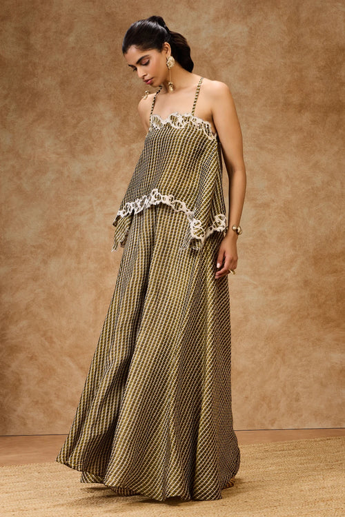 Moss Grid Strappy Top And Pants Set