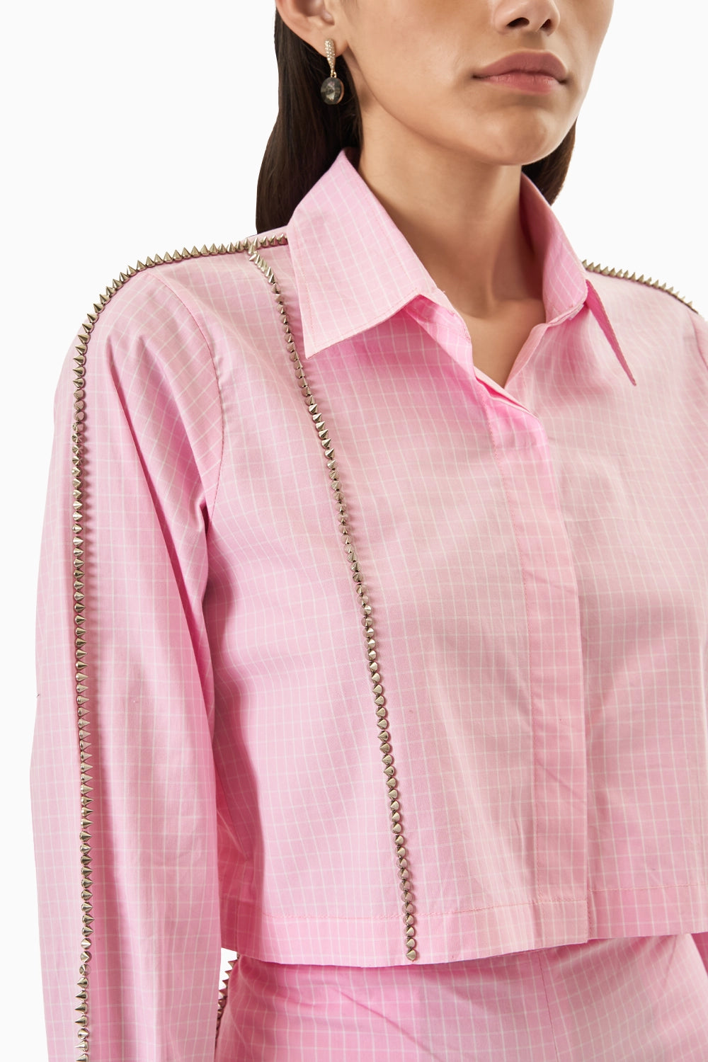 Pink Cotton Checks Crop Co-ord Set