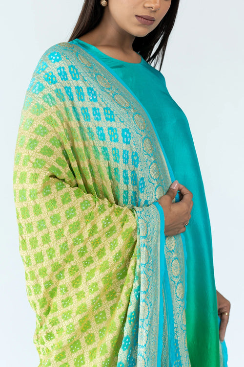 Green Ombre Kurta With Dupatta