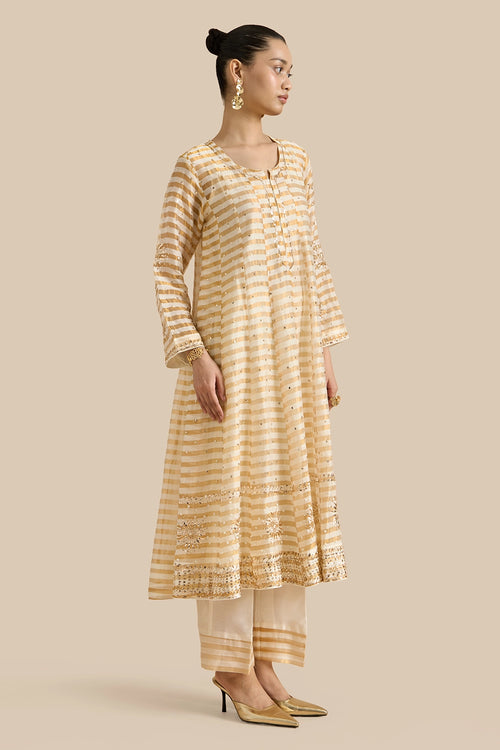 Kalidar Set With Kamdani Embroidery Aborned With Moti And Mirror Work