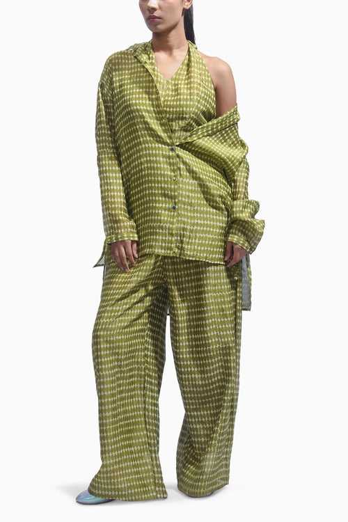Mud Olive Block Silk Co-ord Set