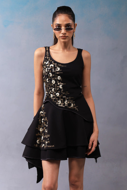 Black and Gold Kohl Peplum Skirt