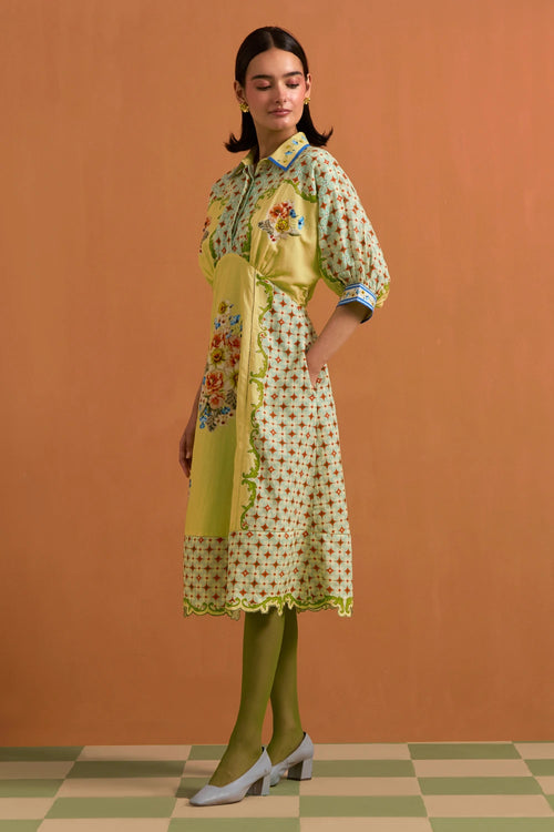 Fun Yellow Verdant Kimono Dress