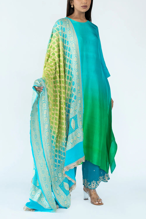 Green Ombre Kurta With Dupatta