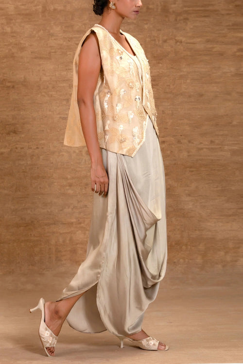 Eeda Ivory Tissue Applick Skirt Set