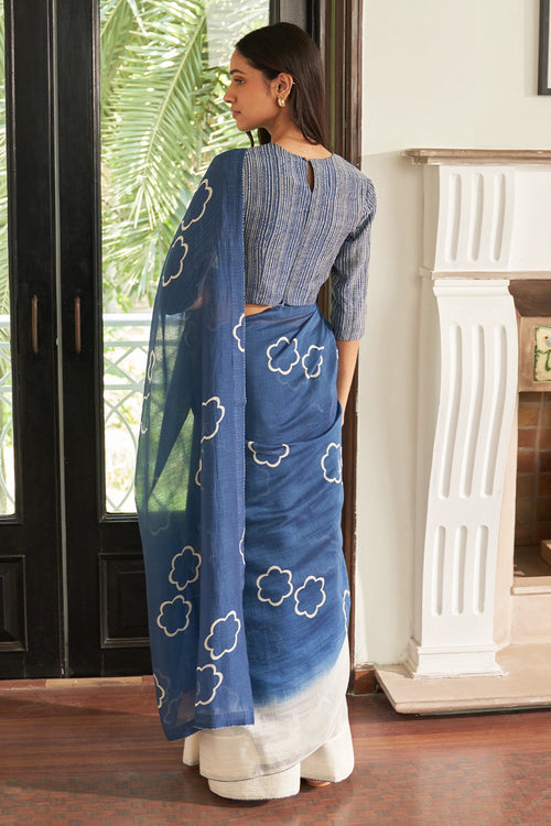 Ocean Blue Floral Saree