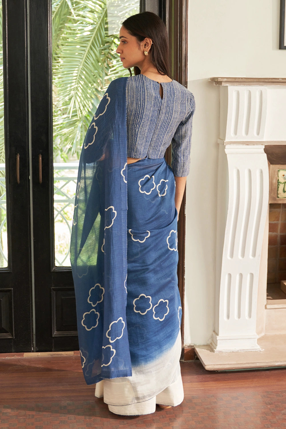 Ocean Blue Floral Saree