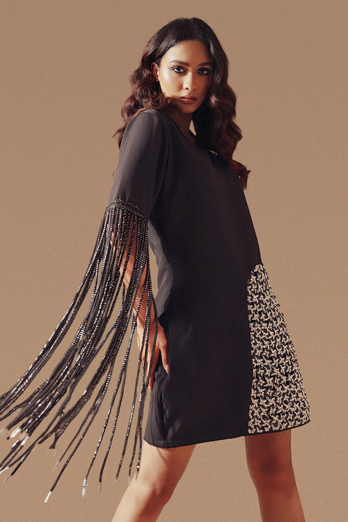 Paris Dress With Fringe Sleeves