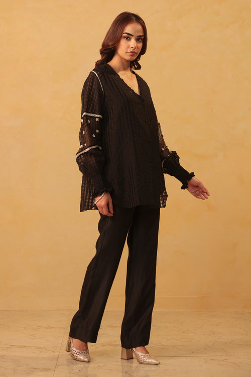 Vaayu Black V Neck Co-ord Set