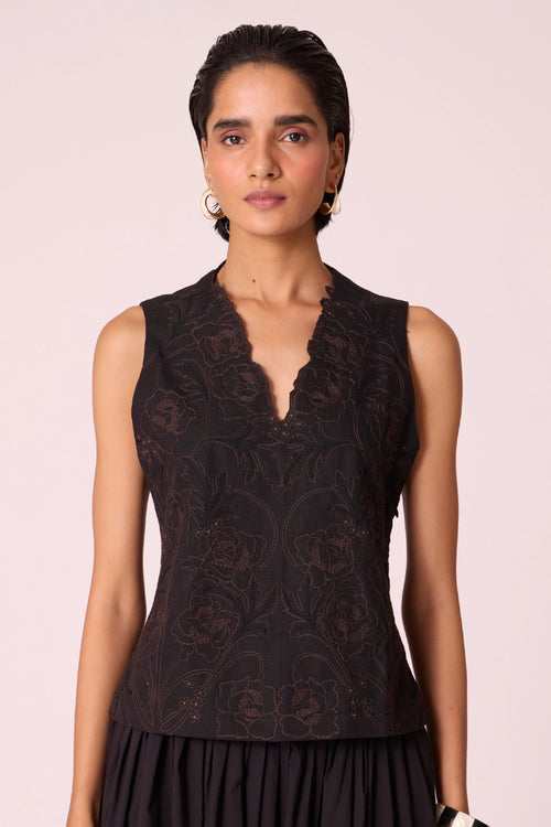 Ogon Black Embroidered Top