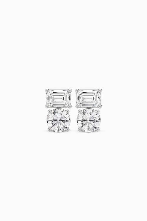 Emerald-Cut And Round Solitaire Studs