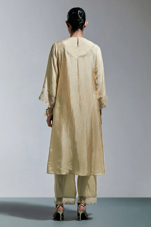 Shell Floral Threadwork Silk Kurta Set