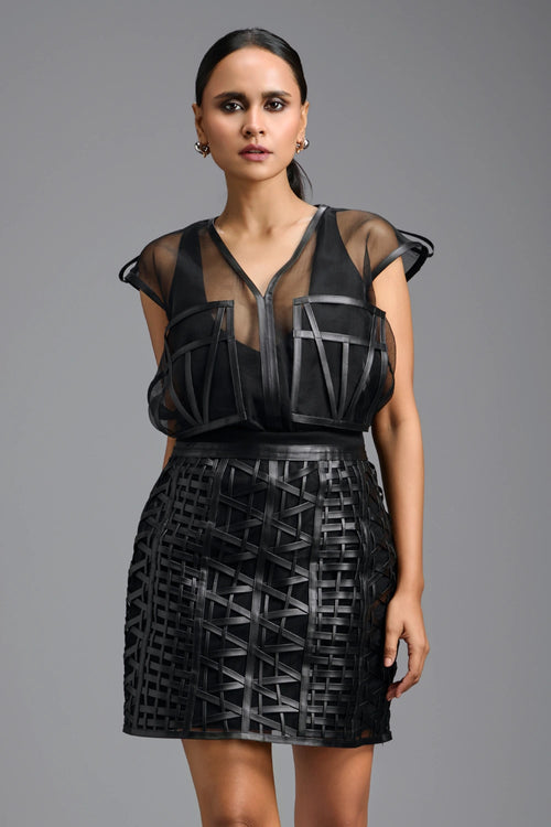 Black Sheer Sculpted Organza Top