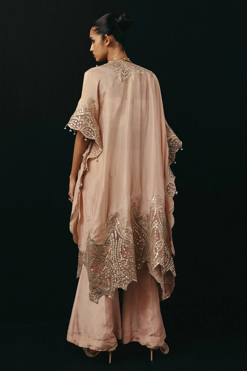 Golden Zari Mirrorwork Tissue Applique Cape