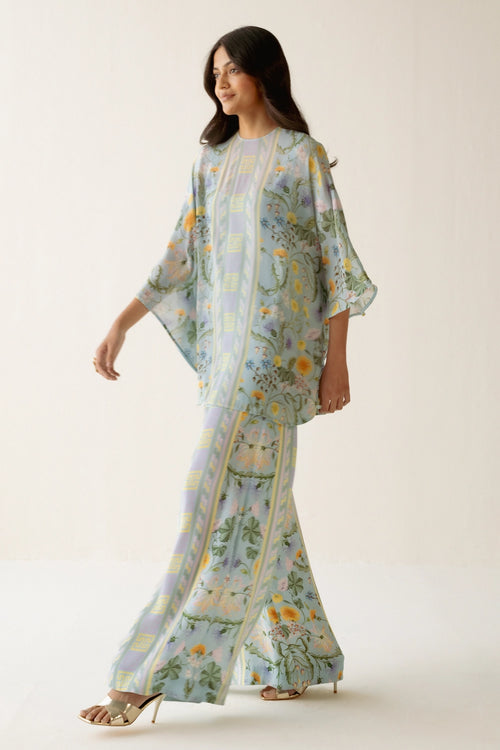 Ice Blue Yellow Printed Co-ord Set
