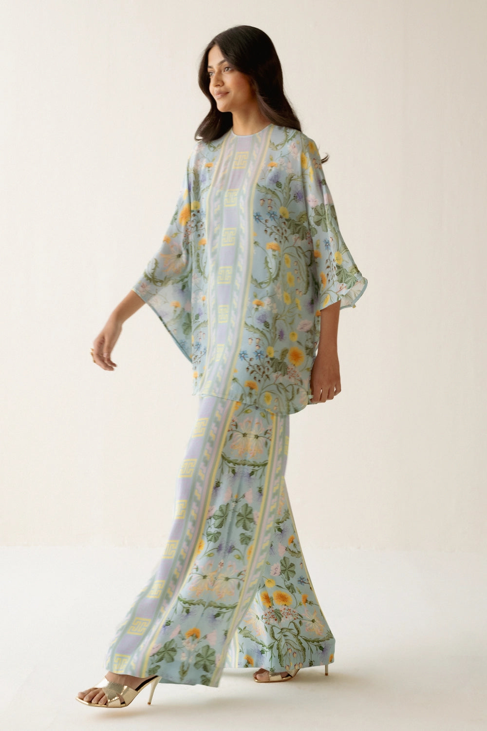 Ice Blue Yellow Printed Co-ord Set
