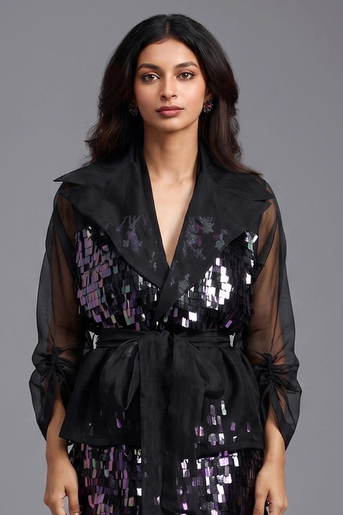 Rainbow Organza Sleeve Sequin Wrap Top