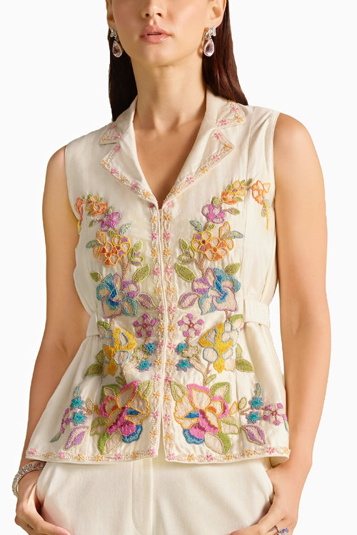 Ivory Cordwork And Beadwork Waistcoat