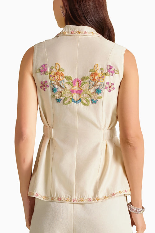 Ivory Cordwork And Beadwork Waistcoat