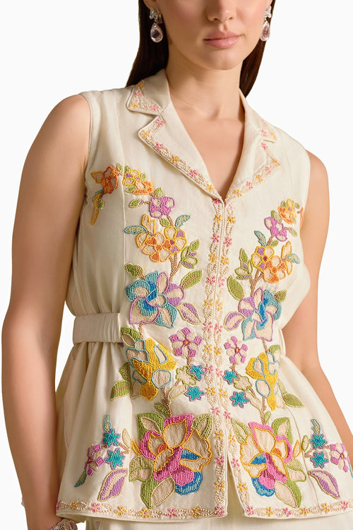 Ivory Cordwork And Beadwork Waistcoat