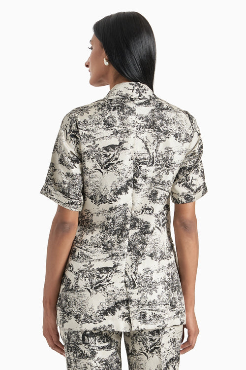 Black And White Silk Jacquard Blazer