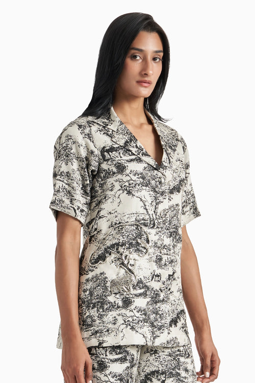 Black And White Silk Jacquard Blazer