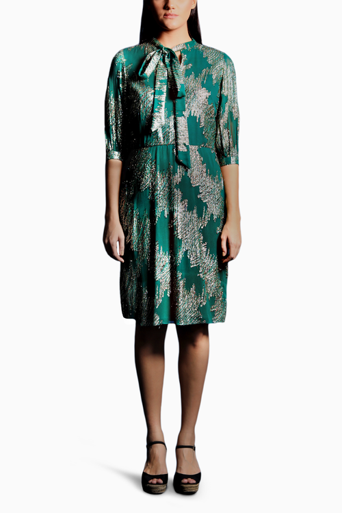 Amazon Green Scarf Collar Shirt Dress