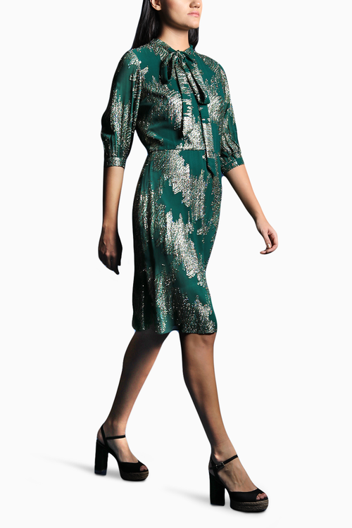 Amazon Green Scarf Collar Shirt Dress