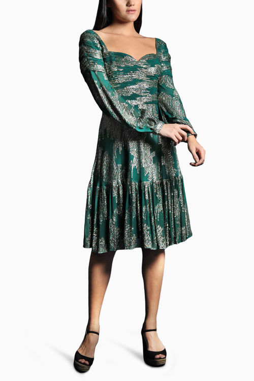 Verdant Grace Textured Sleeves Dress